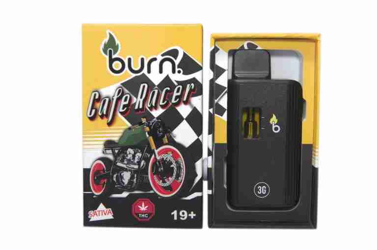 Burn Disposable Vapes – Cafe Racer (Sativa Dominant Hybrid) (3 Gram)