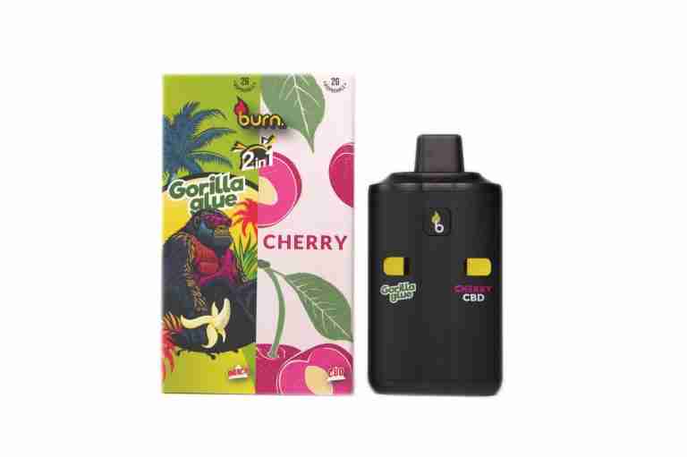 Burn Dual Chamber Vape – Gorilla Glue (Distillate) X Cherry (CBD) (2 Grams + 2 Grams)